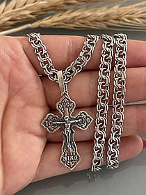 Православий хрестик, із черненого срібла та ланцюг бісмарк козацький, серебро 925 пробы