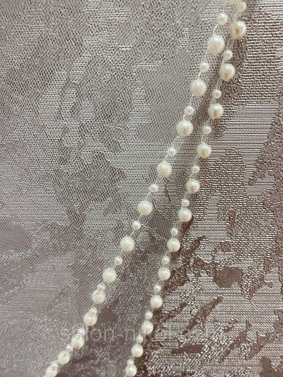 Фата № 2509 (1,5*2,6 м) довга молочна з перлами по краю, фото 1