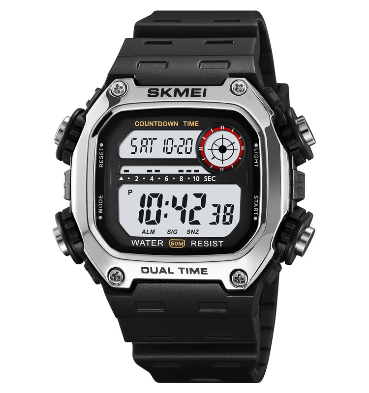 Skmei 2126 чорні зі сріблястим чоловічий спортивний годинник, фото 1
