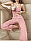 Піжама брючна еластичний рубчик Julia набір майка брюки з декором рюші колір рожевий розмір S, фото 3