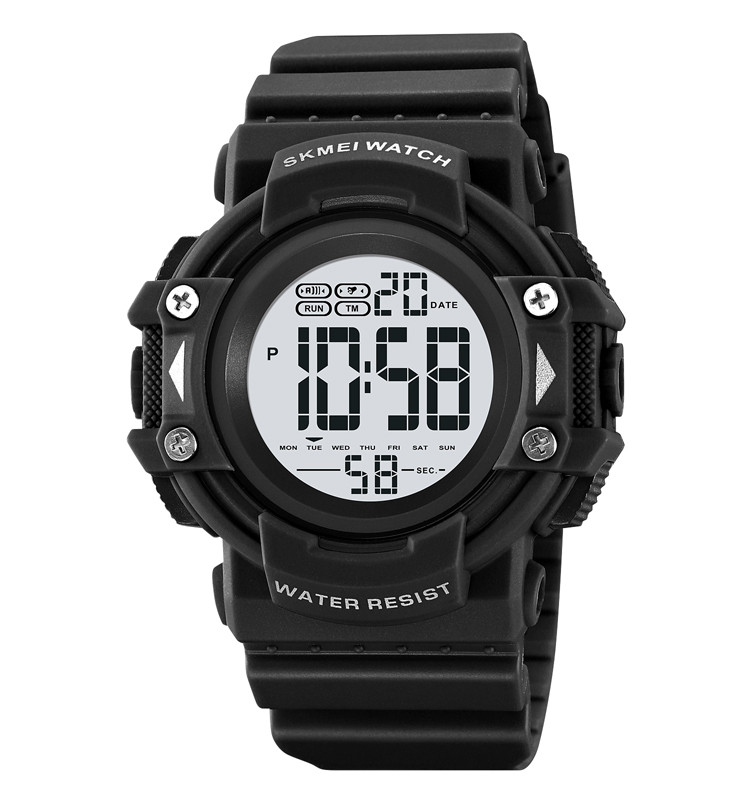 Чоловічий спортивний годинник Skmei 2195 чорний з білим циферблатом, фото 1