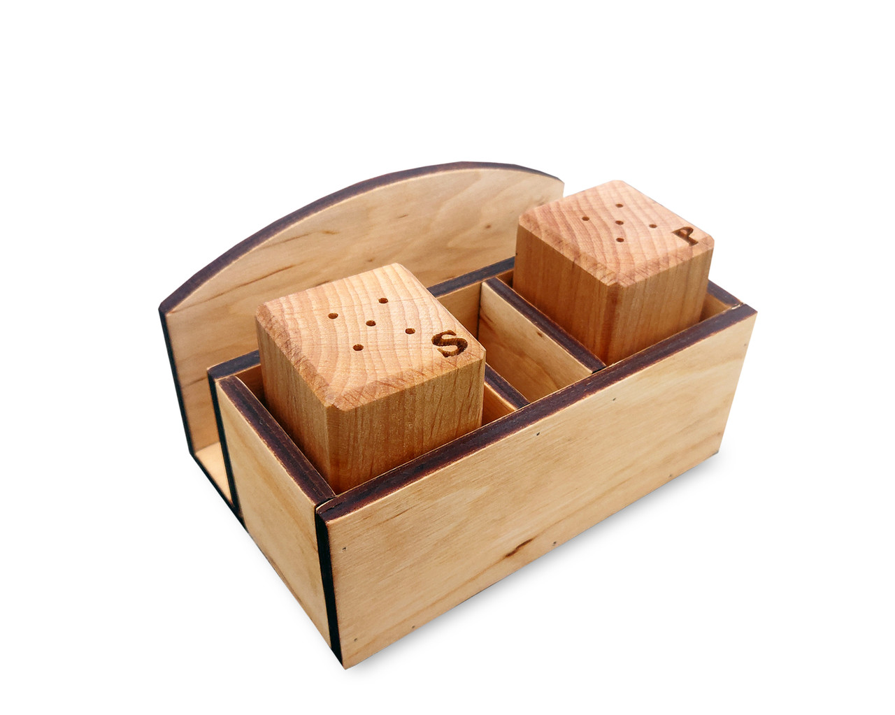 Набір спецівників з серветницею МІНІ (№3). Дерев'яні спецівники. Світлий (золотий дуб)