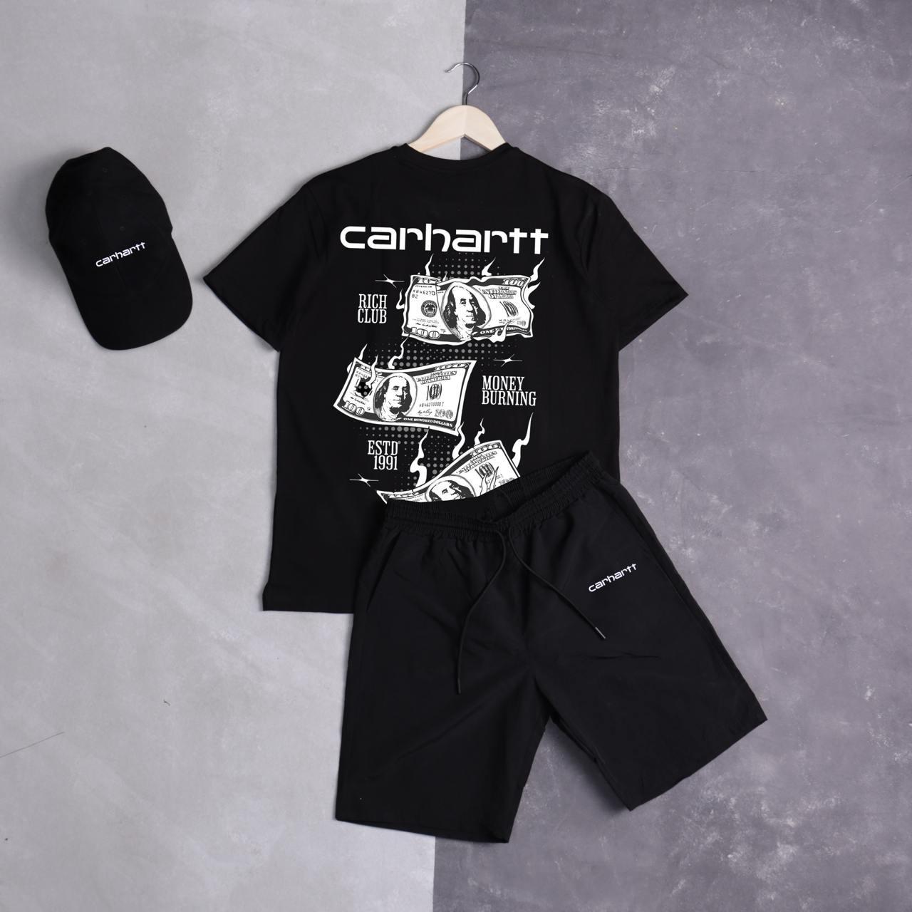 Чоловічий літній костюм Carhartt Футболка + Шорти + Кепка чорний Комплект Кархарт, фото 1