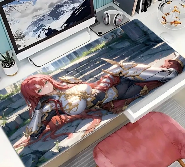 Великий килимок для миші з дизайном аніме дівчини в обладунках, розмір 60/30, фото 1