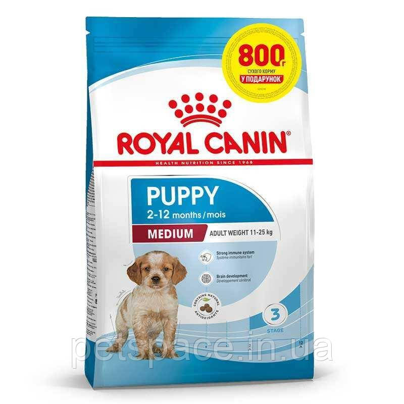 Акція! Корм для цуценят Royal Canin Medium Puppy (Роял Канін Медіум Паппі) 3,2кг + 800г у подарунок!