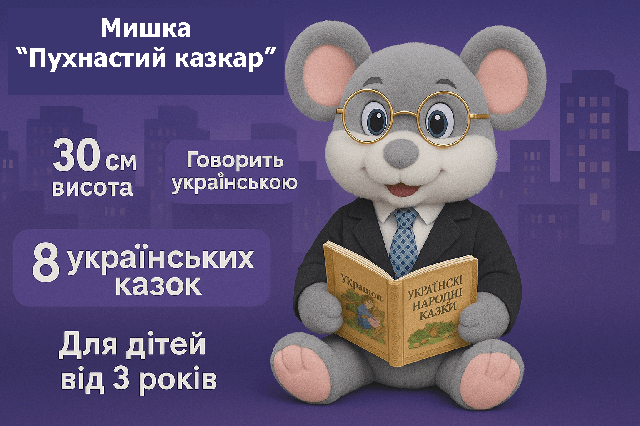 Інтерактивна Мишка-казкарка (29 см) Limo toy - сіра, 8 казок українською мовою FT0033-2