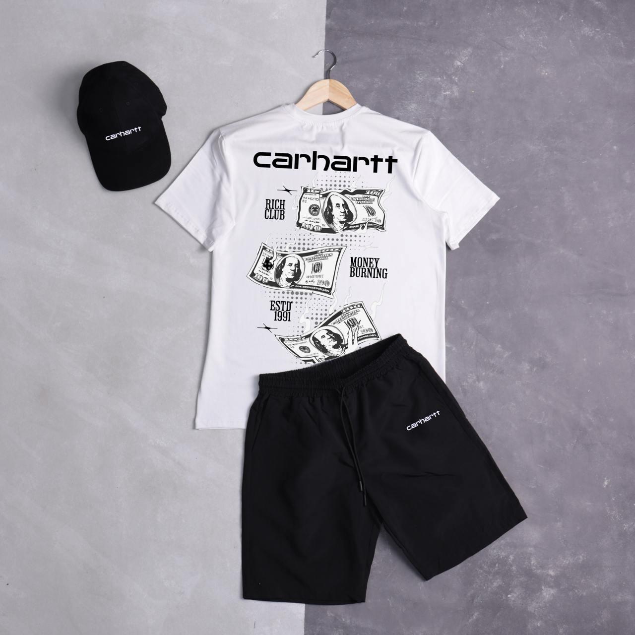 Чоловічий літній костюм Carhartt Футболка + Шорти + Кепка білий Комплект Кархарт