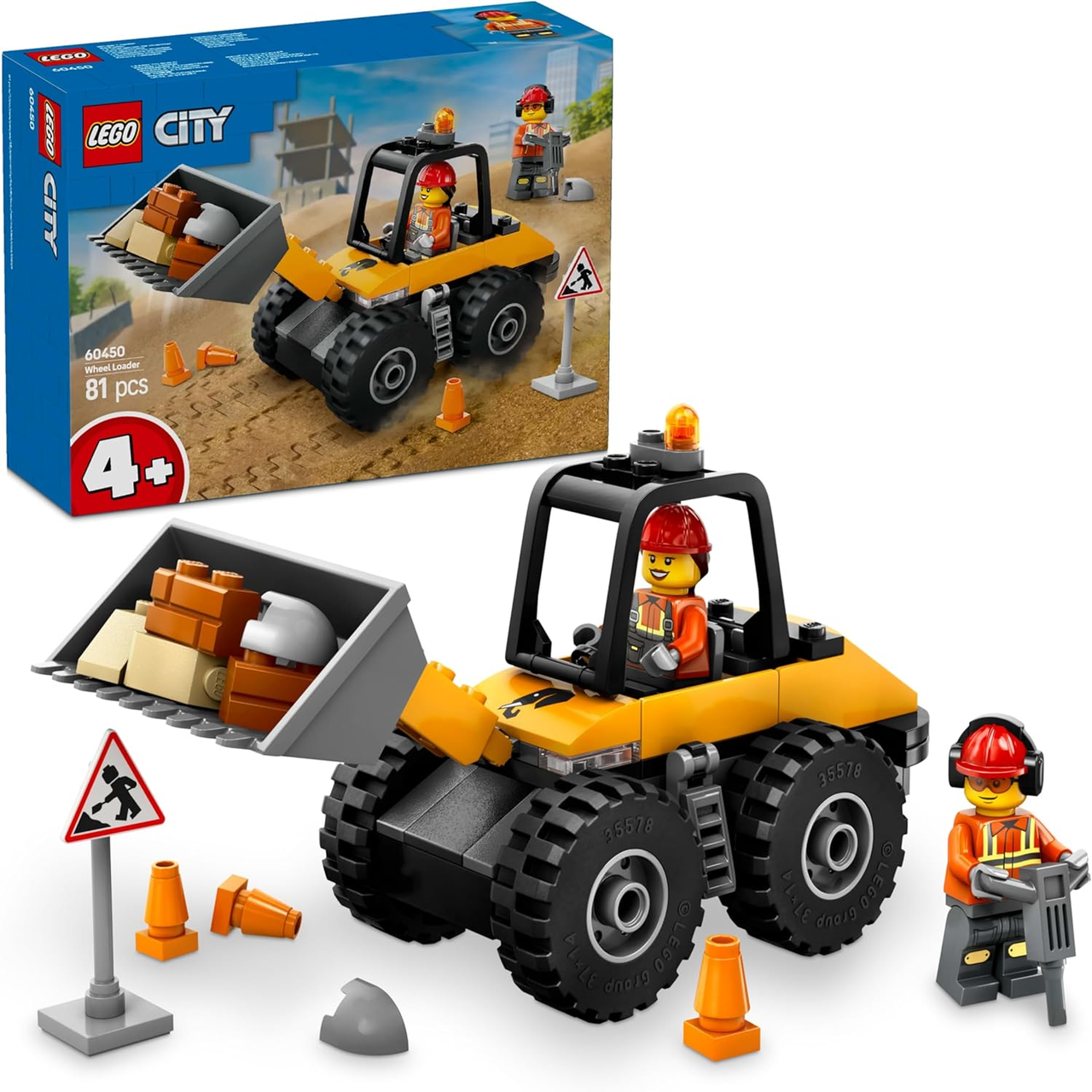 Конструктор Лего Сіті Жовтий будівельний колісний навантажувач Lego City 60450