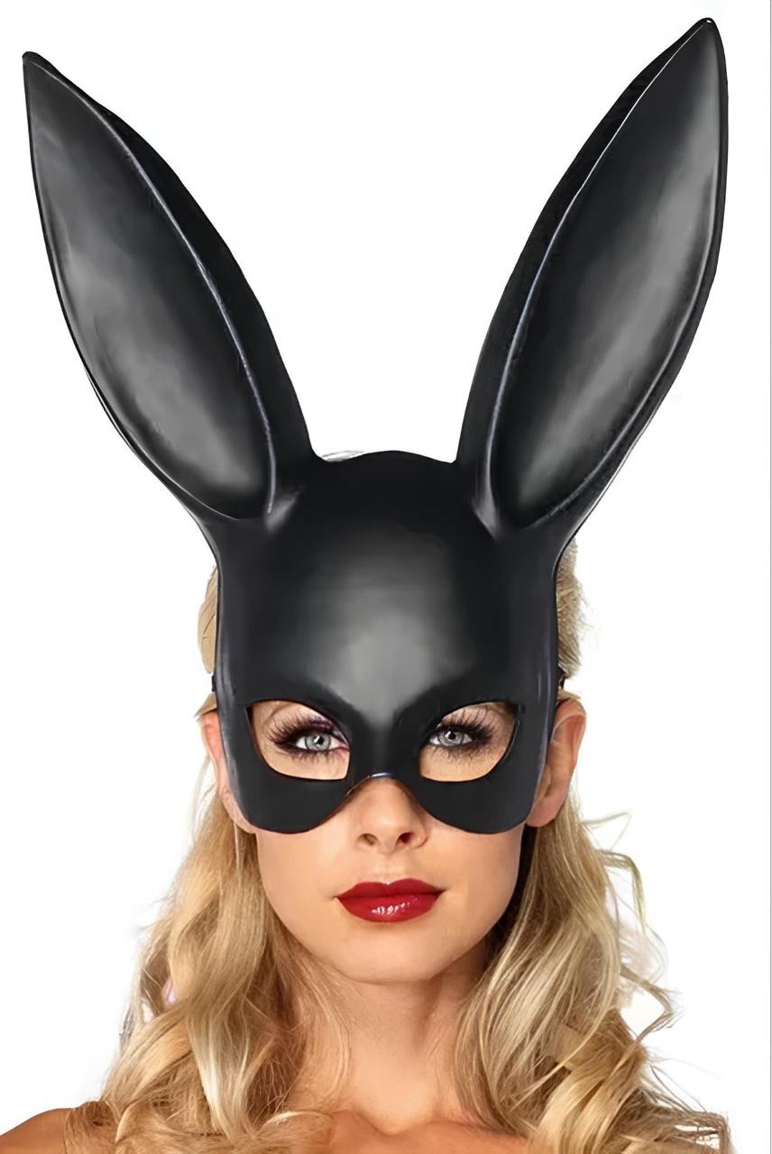 Маска кролика PlayBoy RESTEQ 36 см - чорна матова костюмна маска для вечірок, косплею та Геловіну