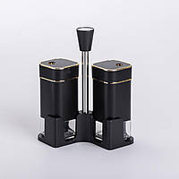 Набір для спецій на підставці 2 ємності по 120 мл скло чорний, Баночки для солі та перцю кухонні