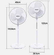 Вентилятор підлоговий на круглій ніжці з регульованою висотою Shihud Білий 3 швидкості, фото 9