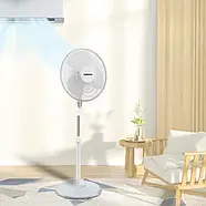 Вентилятор підлоговий на круглій ніжці з регульованою висотою Shihud Білий 3 швидкості, фото 4