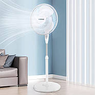 Вентилятор підлоговий на круглій ніжці з регульованою висотою Shihud Білий 3 швидкості, фото 8