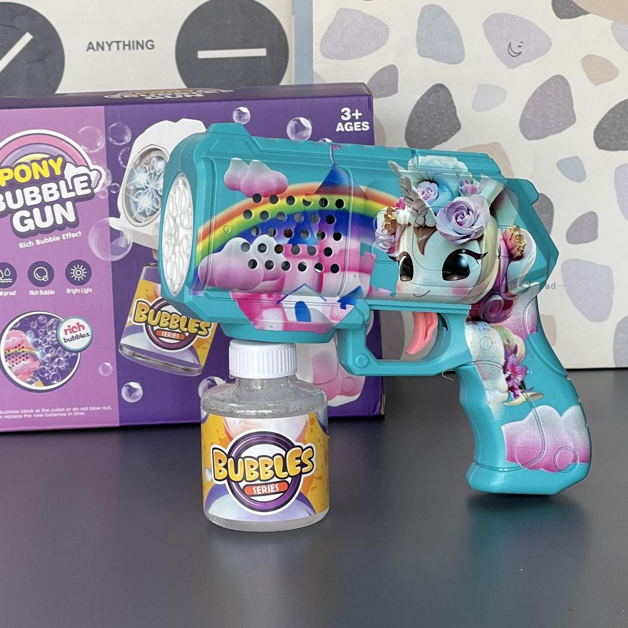 Іграшка дитяча, пістолет "Мильні бульбашки. Єдиноріг", блакитний ЛТ, фото 1