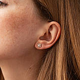 Сережки — пусети "Клівер" із фіанітами (жовте 
золото) с09176, фото 5