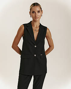 Жилет жіночий чорний класичний подовжений без рукавів MKJL901