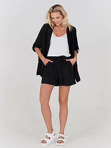 Жіночі шорти льняні чорні в смужку літні Дует MKSH2680-2