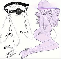 БДСМ набор с кляпом для рта, зажимами для сосков и половых губ, анальная пробка