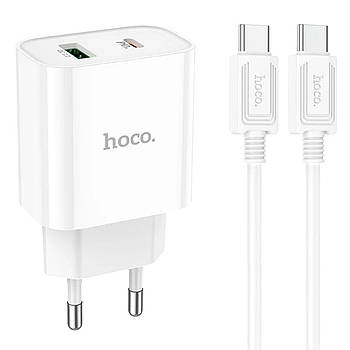 Мережевий зарядний пристрій USB-A/1C 2хPorts Hoco C80A Plus Rapido PD20W+QC3.0 + кабель Type-C to Type-C