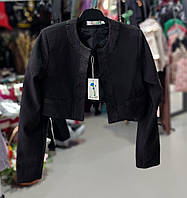 Ошатне класичне шкільне болеро 9-10лет чорне з довгим рукавом для дівчинки дитячий короткий жакет кардиган