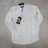 Белая нарядная школьная рубашка на кнопках для мальчика 9-10лет детские рубашки с длинным рукавом на выпускной