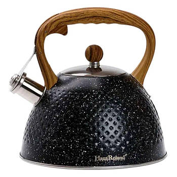 Чайник зі свистком 3 л з дерев'яною ручкою чорний товсте дно HP33535B