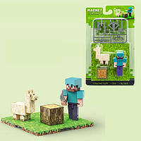 Конструктор магнітний T9947 C Minecraft Майнкрафт Стів, лама, блок, зброя, з магнітною підставкою, 10 детал