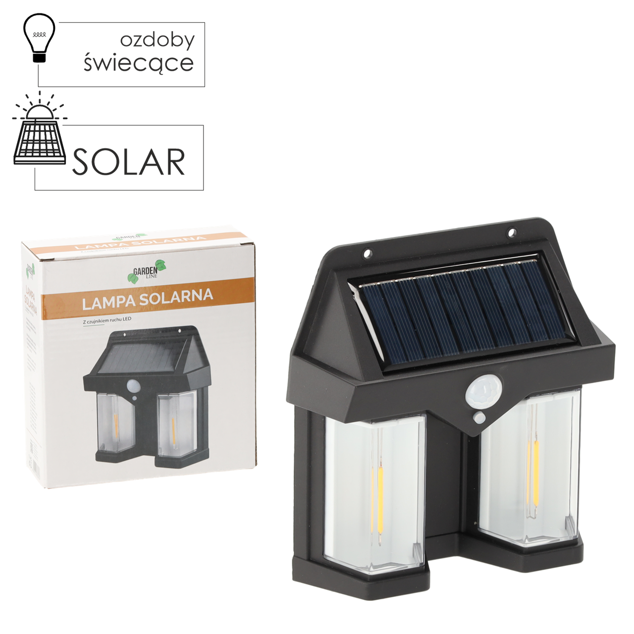 Сонячна LED лампа з датчиком руху та сутінків, 50 діодів, 500 Лм, 14,4×4,7×14,9 см Garden Line SOL6846 Настінний LED світильник