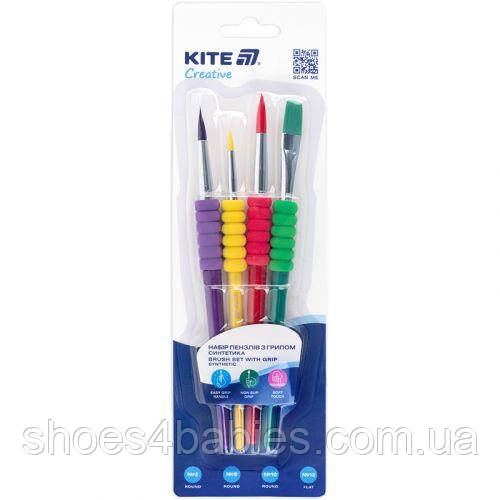 Набір із 4 пензликів із грипом синтетика Kite Creative