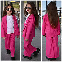 Льняной детский школьный брючный костюм на девочку пиджак и брюки палаццо 7,8,9,10 лет. костюмы для девочки