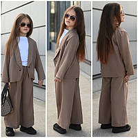 Школьный брючный детский костюм на девочку из лена пиджак и брюки палаццо 7,8,9,10 лет. костюмы для девочек