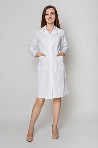 Халат жіночий, гудзики, білий, довгий рукав