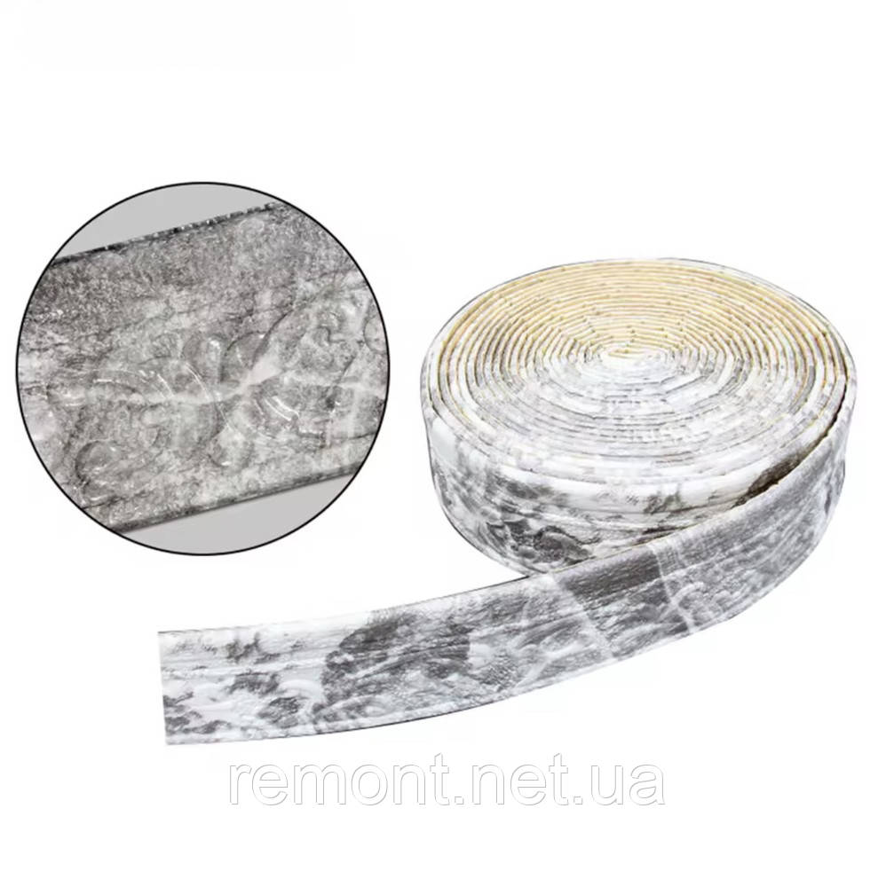 Гнучкий Самоклеючий Плінтус/Багет "Сірий Мармур" Довжина 10 м. Ширина 8см. Товщина 5 мм., фото 1