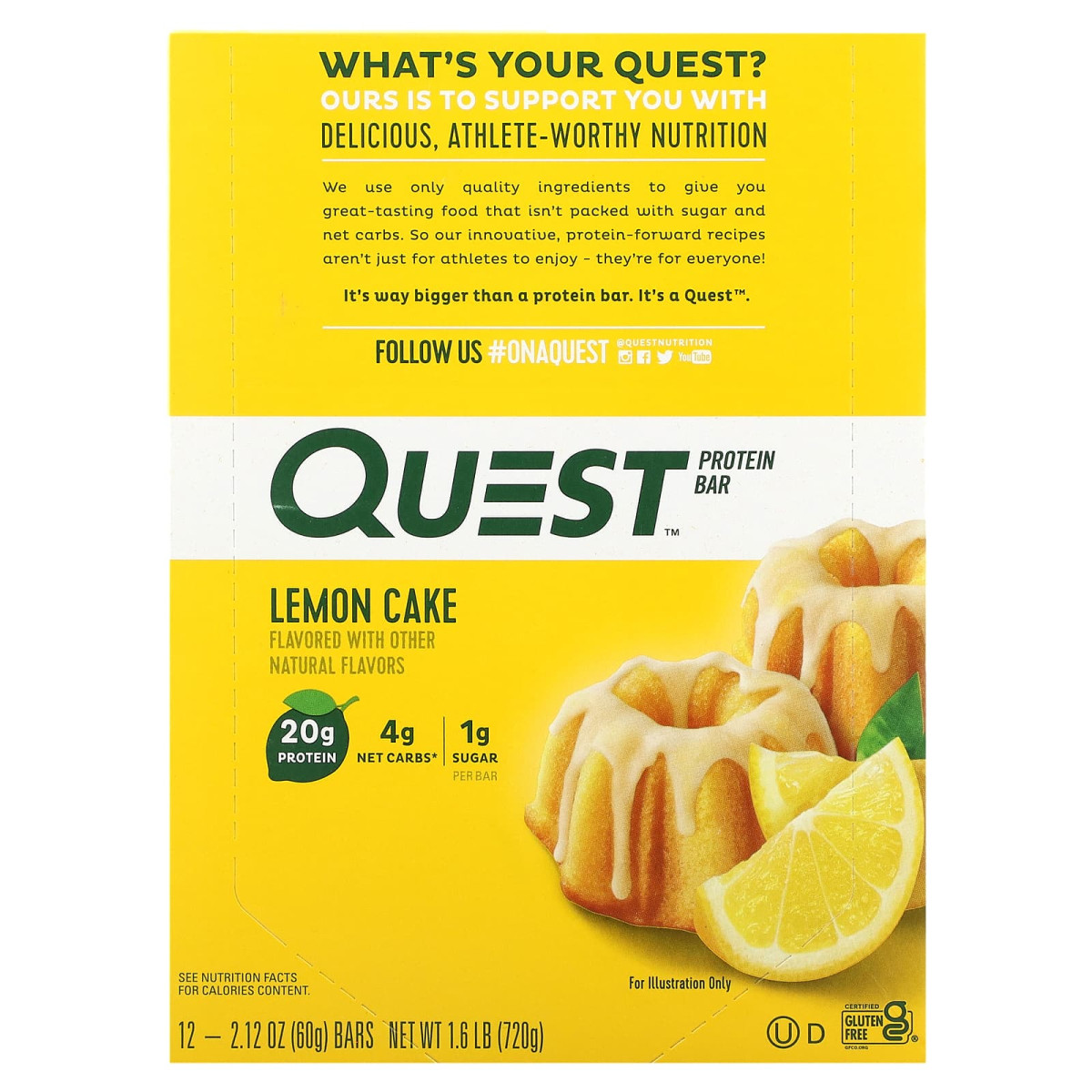 Quest Nutrition, Протеїновий батончик, лимонний торт, 12 батончиків по 2,12 унції (60 г) кожен
