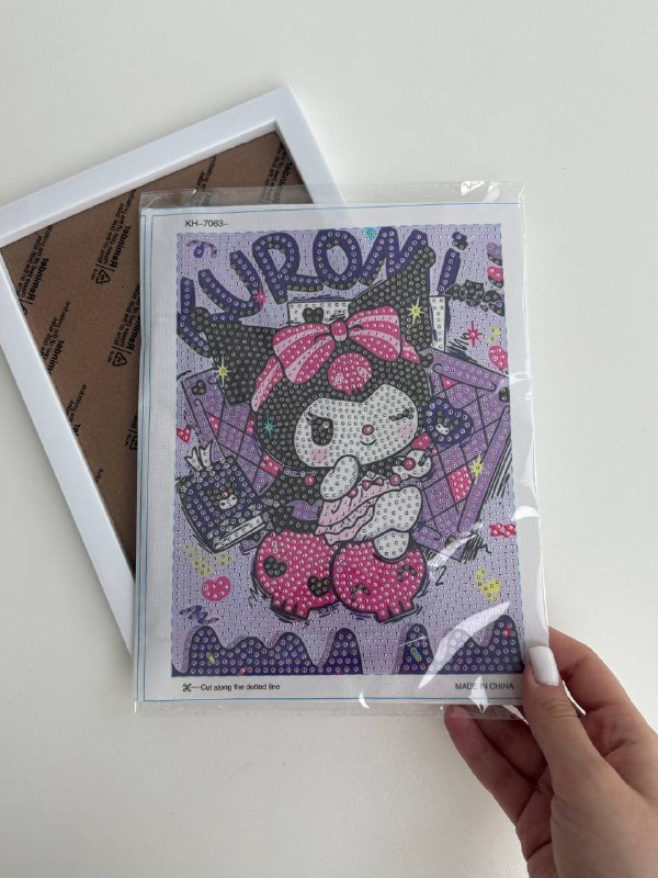 Алмазна мозаїка hello kitty kuromi з рамкою набір для творчості, фото 1
