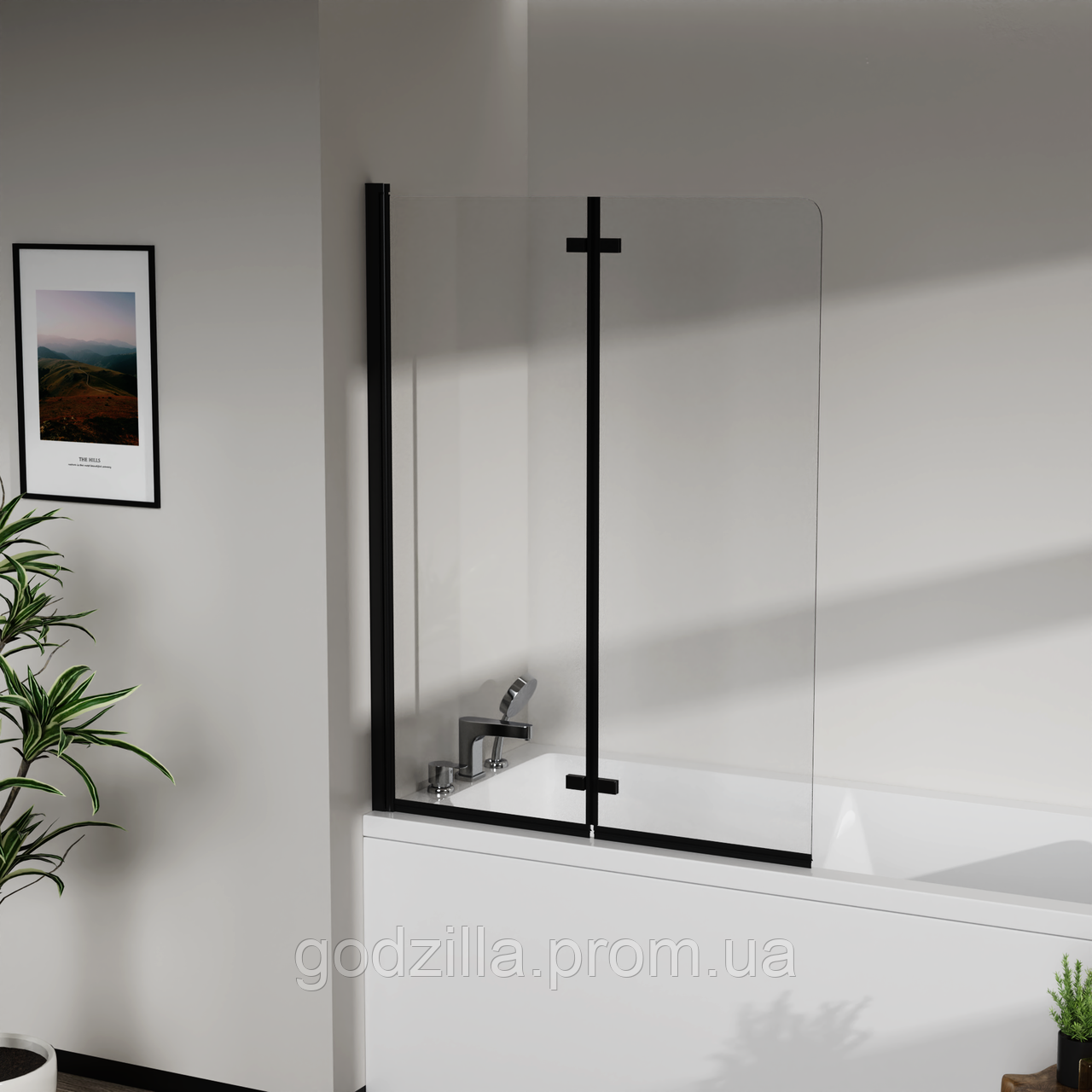Скляна шторка для ванни AVKO Glass RDW02-J2 100x140 Black, фото 1
