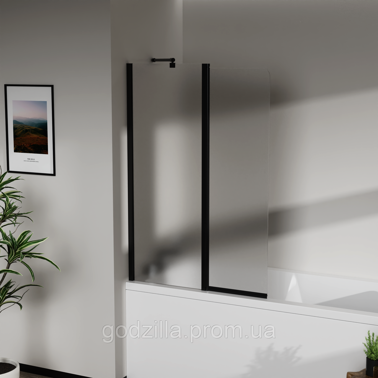 Скляна шторка для ванни  AVKO Glass W436 50+40x140 Black Frostet, фото 1