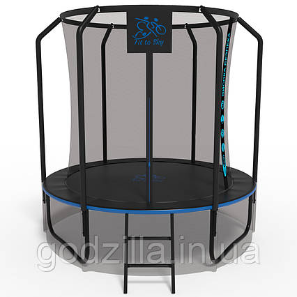 Батут FitToSky 252см Black Premium з сіткою та драбинкою 48 пружин