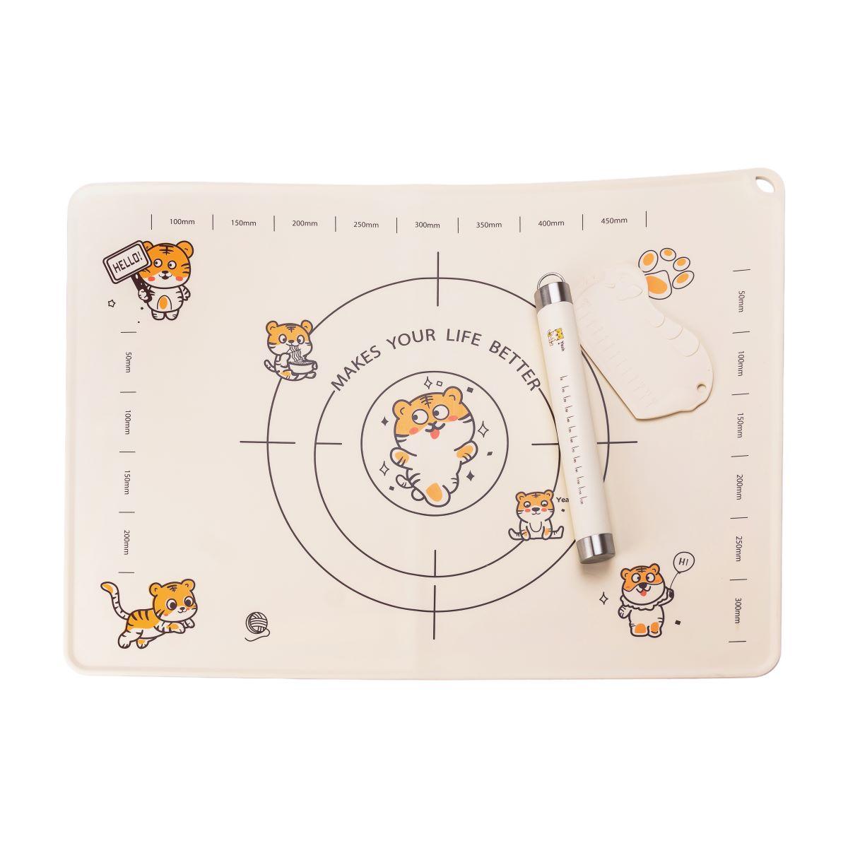 Набір кондитера 3 в 1 силіконовий килимок з розміткою/шпатель/скалка для тіста HP34547T, фото 1