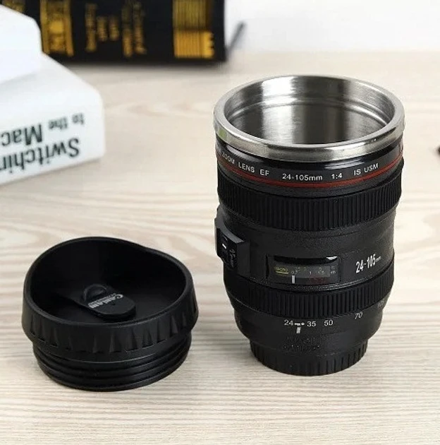 Термокухоль із кришкою Canon і напувалкою у формі об'єктива фотоапарата Лучшая цена