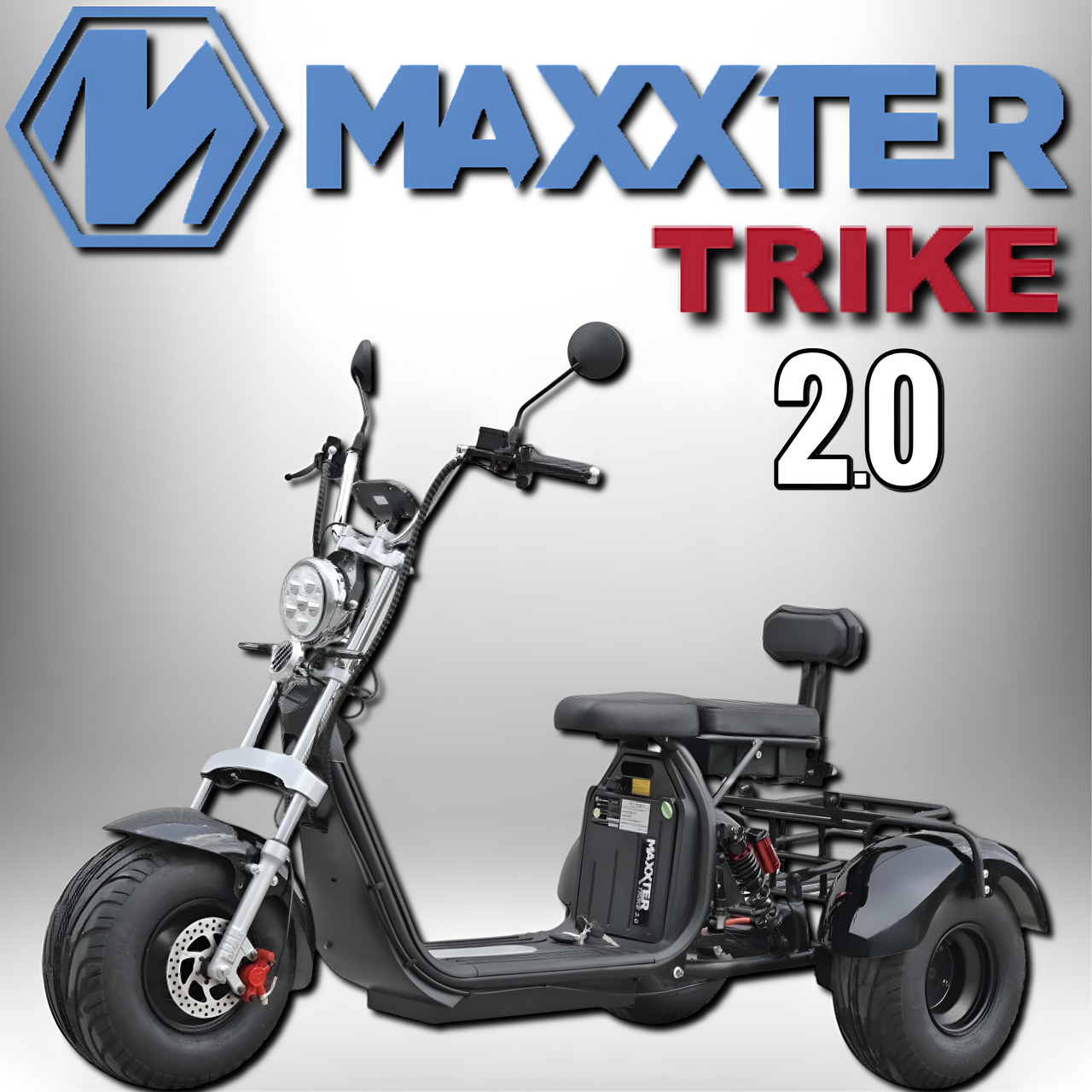 Електроскутер триколісний трицикл чорний MAXXTER TRIKE 2.0 Black. Запас ходу 70 км. Заряджання 8 год. Макс 35 км/год.