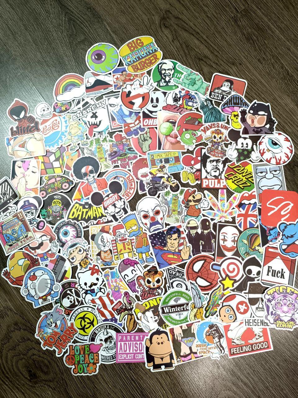 100 шт. Водовідштовхувальні стикери на ноутбук, авто, скейт Стикербомбінг, вінілові наклейки НАБІР No6