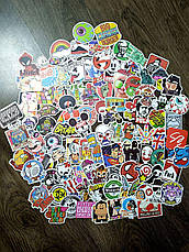 100 шт. Водовідштовхувальні стикери на ноутбук, авто, скейт Стикербомбінг, вінілові наклейки НАБІР No6, фото 2