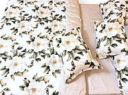 Постільна білизна Королева Ночі (Сатин Premium) | Полуторний комплект | 50х70 | Магнолія на білому та бежевому, фото 3