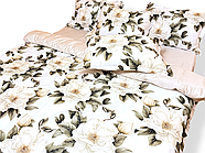 Постільна білизна Королева Ночі (Сатин Premium) | Полуторний комплект | 50х70 | Магнолія на білому та бежевому, фото 2