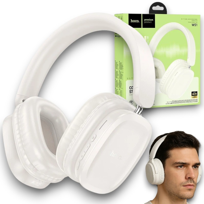 Бездротові bluetooth навушники HOCO W51 Delightful Навушники накладні бездротовий і дротовий режим, бежеві