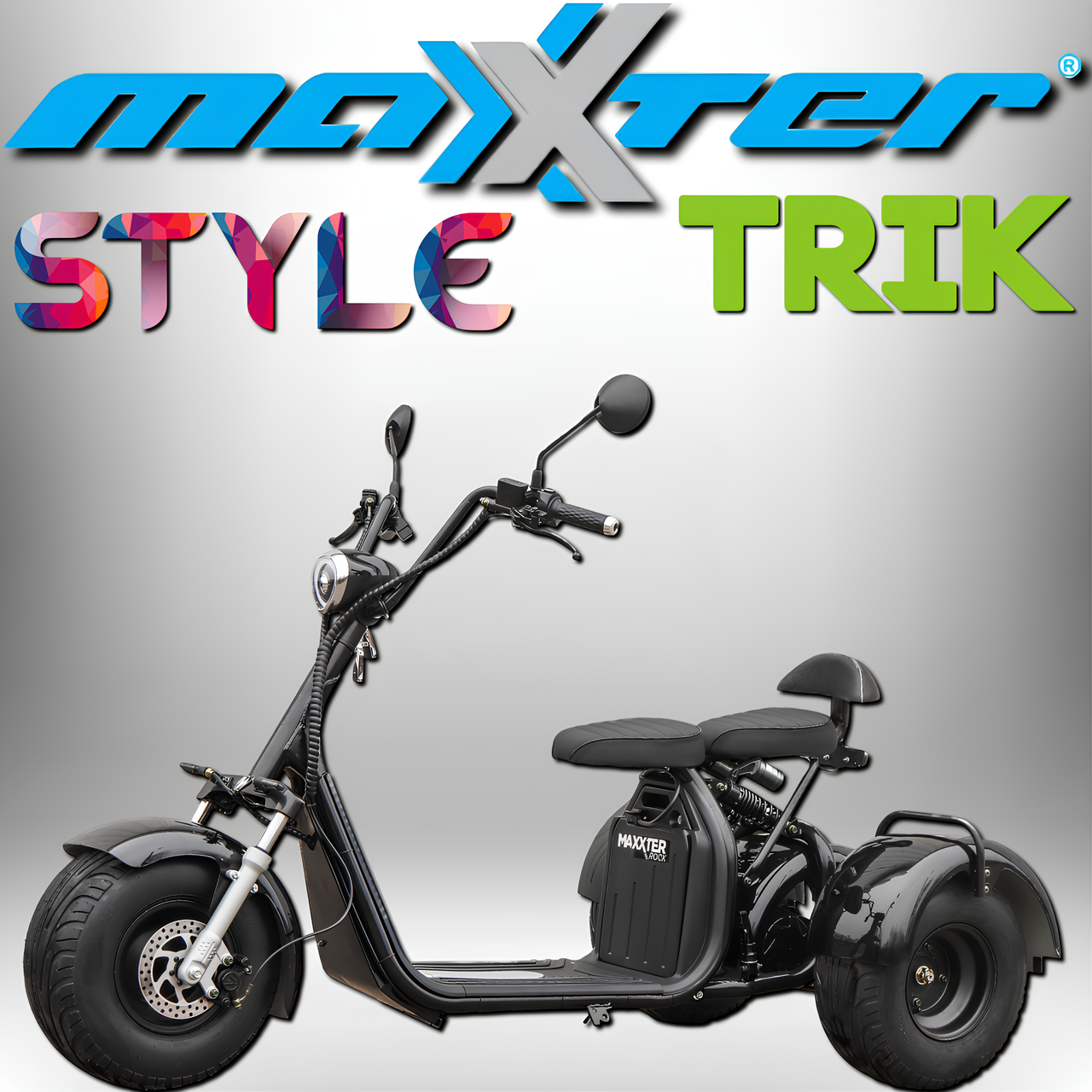 Електроскутер триколісний трицикл чорний MAXXTER TRIKE Black. Запас ходу 70 км. Заряджання 8 год. Макс 35 км/год.
