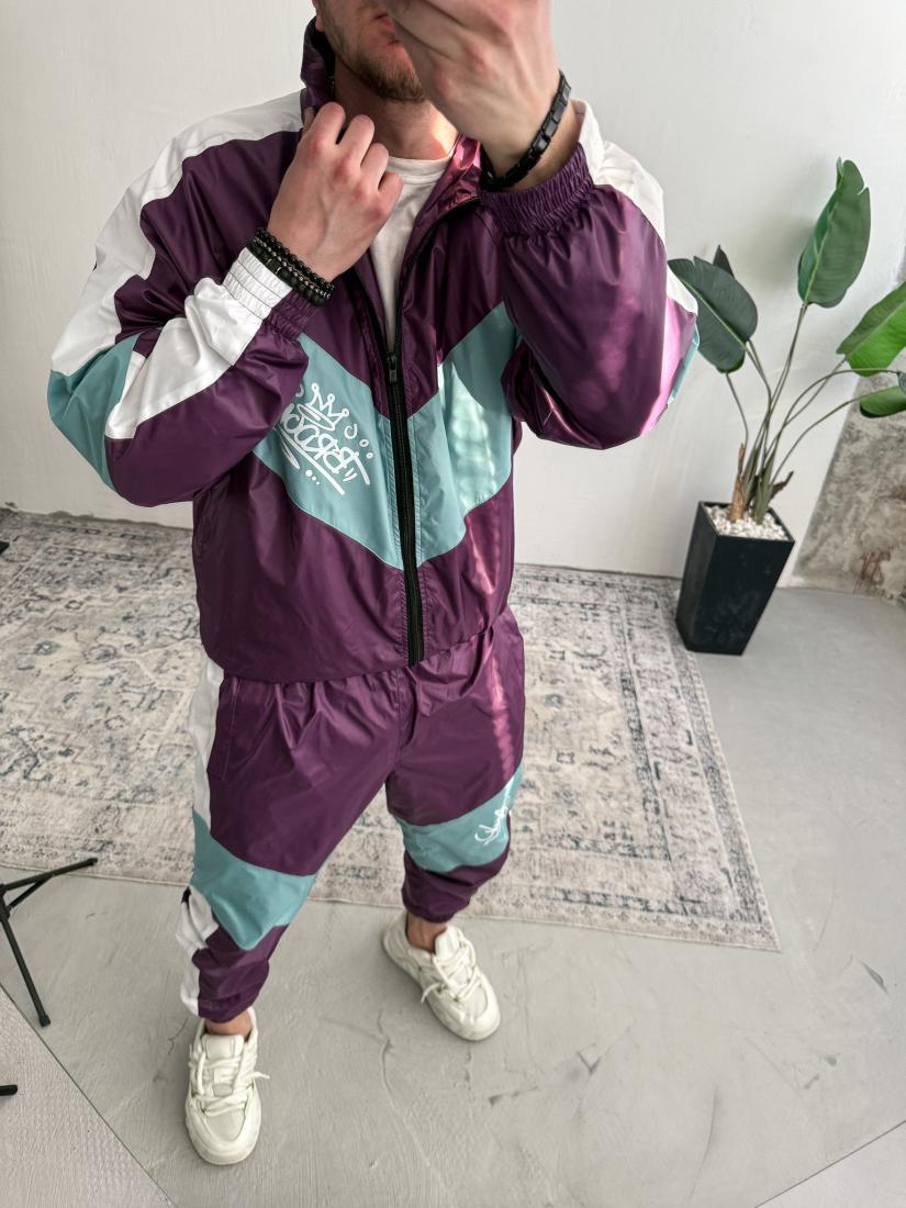 Фіолетовий спортивний чоловічий костюм олімпійка штани з принтом