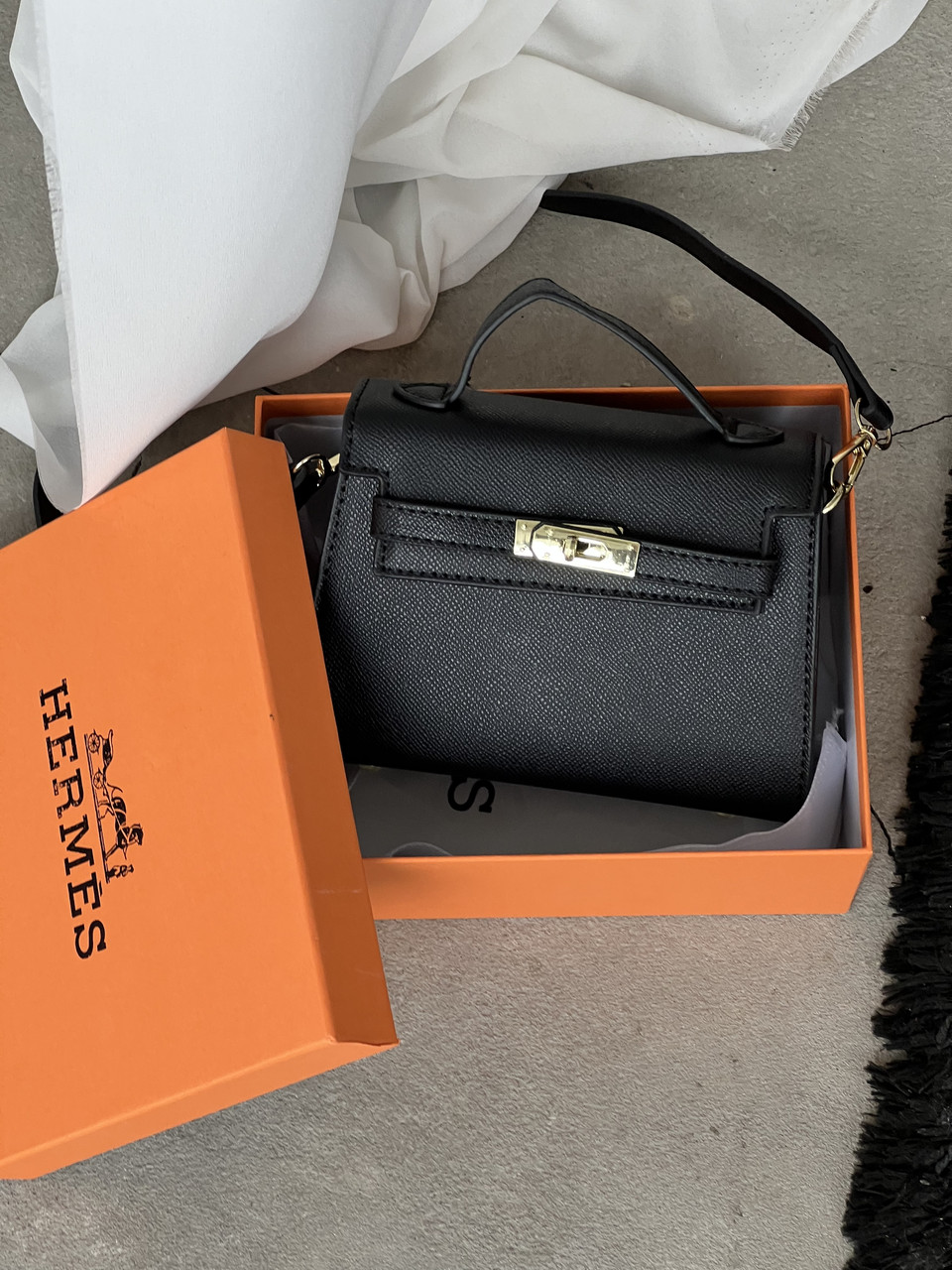 Сумка жіноча Hermes Kelly mini чорний крос боді Хермес, фото 1