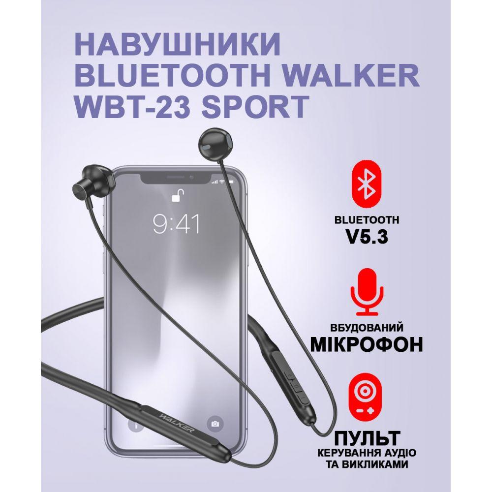 Навушники Bluetooth Walker WBT-23 Sport, бездротові з мікрофоном, до 10 год роботи, чорний колір
